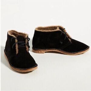 Free People BEEK Penguin Shearling-Lined Booties Ankle Boots Black Suede US 7